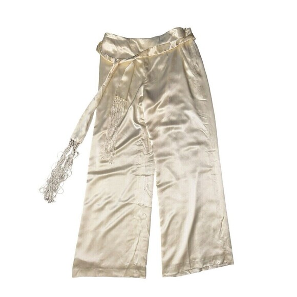 Lauren Ralph‎ Lauren Silk Ivory White Wide Leg Pants With Sash 16 - Picture 2 of 9